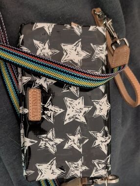 Consuela Black & White Star Crossbody with Multicolor Stripe Strap